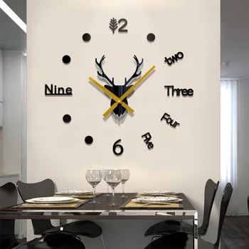 DIY 3D Cabeça de Cervo Criativo Relógio de Parede de Acrílico, Decoração de Quarto de Personalidade Adesivo de Parede Relógio Moderno e Minimalista Relógio Silenciosa