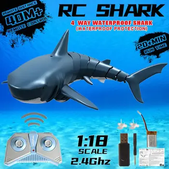 2.4 G RC Simulação de Tubarão Brinquedos de Controle Remoto Tubarão Barco Impermeável Recarregável USB Piscina casa de Banho Brinquedo Tubarão submarino