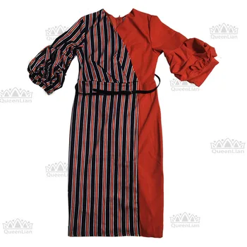 Dashiki Africana 3 Cores de Vestido Longo Para as Mulheres Tradicional de Impressão Roupas Puff Manga Com Correia (ZC08#)