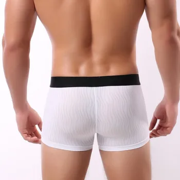 Mens Underwear roupa interior de Bolsa de Boxers Sexy Machos U Bojo Boxer Shorts Troncos de Cuecas Respirável lingerie Sexy Preto S-XL