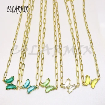 10 fios de borboleta colar de cristal colar de jóias de moda para as mulheres misturar cores de pedra colar de cadeia de ligação do colar 56043