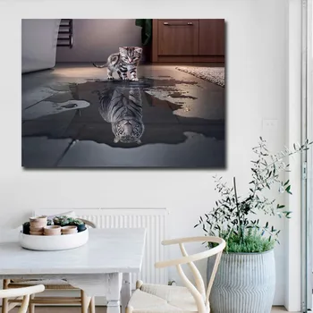 Moderno Gato e o Tigre de Pôsteres e Impressões de Arte de Parede de Lona da Pintura Nórdica Imagem de Decoração para Sala de estar Decorativa