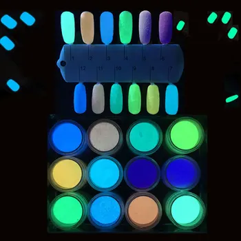 12 Caixa ultra fina Fluorescente de Unhas de Glitter em Pó Neon de Fósforo Colorido Pó de Brilho DIY Luminosa Unhas de Glitter decorações Conjunto