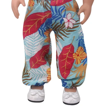 18-polegadas Meninas de boneca com roupas Casuais de impressão terno + floral pant ajuste 40-43 cm bebê, bonecas American doll dress brinquedos para boneca c912