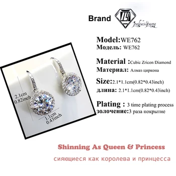 Moda de luxo Rodada de Casamento das Mulheres Brincos de argola com Cor de Prata Zirconia Cúbico Cz Pedra de Cristal Partido Earings Jóias Brincos