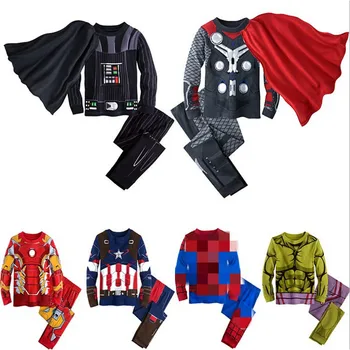 Vingador Crianças Pijamas Conjuntos de Outono Homem de Ferro Pijama Capitão América Conjuntos de Superman Pijamas Batman Sleepwears conjuntos