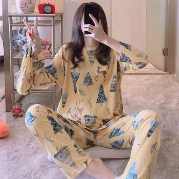 3 Pcs Novos Preguiçoso Estilo Princesa 2020 Primavera Verão As Mulheres Conjunto De Pijama De Manga Longa Bonito Mulheres Pijamas Calça Comprida Simples Pijama
