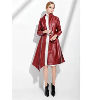Outono e inverno mulheres jaqueta de couro nova M-3XL plus size Slim temperamento preto vermelho vinho de cor sólida PU casaco feminina JD496