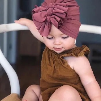 2019 Outono Inverno Crianças Chapéu de Cor Sólida Arco Suave Indiano Gorro para Bebê Meninas Meninos de Algodão de Malha turbante Chapéus Gorro Caps