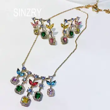 SINZRY novo de luxo brilhante zircônia cúbica gargantilhas colar brinco de moda conjuntos de Jóias para as mulheres