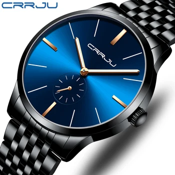 Marca de luxo CRRJU Simples Estilo de Moda Casual Militar de Quartzo Homens Relógios Ultra-fina de Aço Completo Masculino Data de Relógio de Pulso