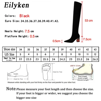 Eilyken 2021 Mulheres Quentes Sobre O Joelho Botas de Deslizamento no Outono Inverno Sapatos de Salto Grosso Elástico de Camurça Coxa Botas Altas Tamanho 34-40