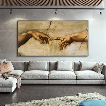 A Criação de Adão de Michelangelo de Arte Famosas Pinturas em Tela, na Parede, Arte, Pôsteres e Impressões de Fotos de Sala de estar