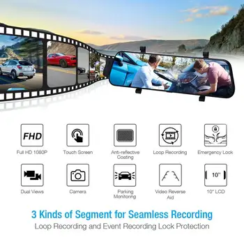 10 polegadas Dual Lens Carro DVR Traço Cam Vídeo Gravador de Câmera do Rearview 1080P Espelho do Carro DVR Gps Navigator Estilo Carro