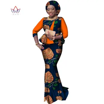 Bintarealwax Nova Africano Conjuntos de Saia para as Mulheres Dashiki Livre handtie África Vestido de Bazin Riche de Noiva Plus Size Vestuário WY2290