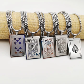 2019 AW aço inoxidável Ás do poker, Jack, Rainha, Rei colar pingente homens cartas de jogar pocker colar de jóias de moda