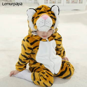 Infantil Macacão de Bebê Roupas 0-3Y Criança Menino Menina Recém-nascido de desenhos animados Tigre Onesie Zíper de Flanela Quente Bebê Kawaii Traje Bonito