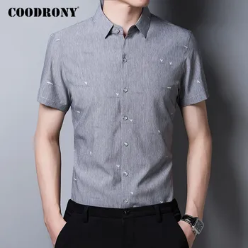 COODRONY Business Casual Camisas de Mens coreano Roupas Slim Fit Camisa de Homens Primavera Verão de Manga Curta, Camisa Social Masculina C6031S