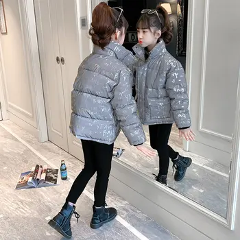 Crianças Reflexiva Casaco Curto 2020 Inverno de Luz Refletindo Casaco Para Menina Brilhante Menino Unisex Crianças Grossa Quente Outerwear 5-14 anos