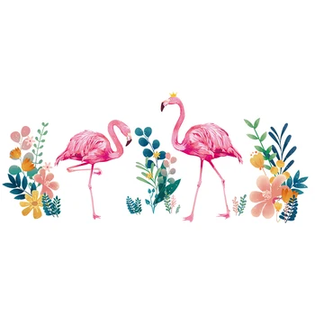 [shijuekongjian] Flamingo Animal Adesivos de Parede DIY Chlorophytum Flores Adesivos de Parede para Sala de Decoração do Quarto do Bebê