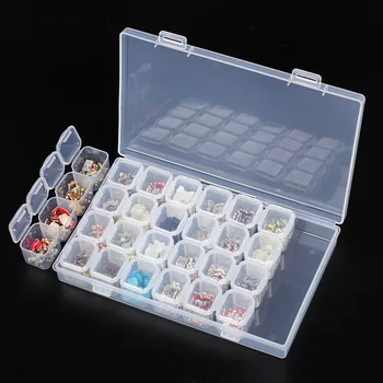 28 de Slots de Diamond Bordado Caixa de Diamante Pintura Acessório Caso Claro Esferas de plástico Exibição de Caixas de Armazenamento de Ponto Cruz Ferramentas