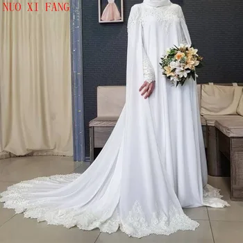 NUOXIFANG Novo Muçulmano Manga Longa com Manto Vestidos de Casamento do Laço do Vestido de Casamento Vestido de Noiva Vestidos De Noiva 2020 robe de mariage