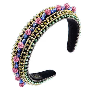 Strass colorido Esferas Bandana de Luxo Barroco Grande Bejeweled Cabelo Aro de Moda Acessório de Cabelo para o Casamento, Festa de casamento