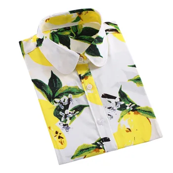 Novo Limão Impressão Mulheres Blusas Algodão Casual Flor Floral Vintage Verão Camisa Feminina 5XL Plus Size Tops SP0974