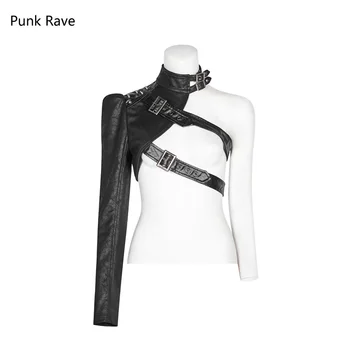 Punk Rave de Um braço Rebite Curto Sexy Jaqueta casaco Soldado Preto Gótico Cosplay de Desempenho do Vestuário de WY952
