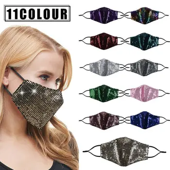 Moda Brilhantes Strass Máscara Elástico Reutilizável E Lavável Personalidade Lantejoulas Máscaras Com Filtro Mulheres Enfrentam Decoração De Jóias