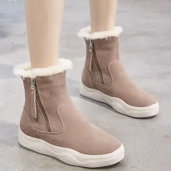 KemeKiss 2021 Nova Couro Real De Neve Ankle Boots Mulheres De Pele De Veludo Quente Zíper Flats Curto Botas Sapatos Mulheres De Tamanho De Calçado De 35-40