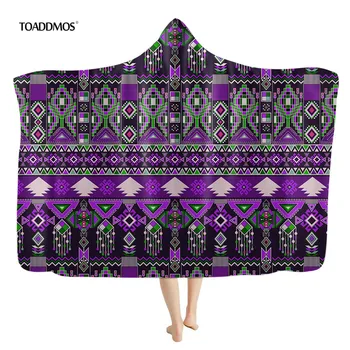 TOADDMOS com Capuz Cobertor 1pcs Tribo Asteca Padrão de Roxo Quente de Outono/Inverno de Casa Wearable Jogar Cobertor para Adultos e Crianças de Lã