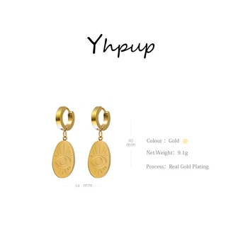 Yhpup Instrução Elipse Olho Brincos de Aço Inoxidável Elegante do Metal do Ouro Brincos para Mulheres Orecchini Donna Festa de Dom 2020