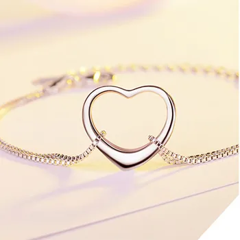 Bague Ringen Simples Pulseira de Prata 925 para Mulheres em forma de Coração Elegante Prata Esterlina 925 Jóias Feminino Engajamento Acessórios