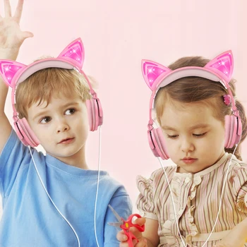 Com fio Ajustável de Fone de ouvido da Menina de Gato Orelha LED Fone de ouvido Bluetooth Crianças de Fone de ouvido Piscando 3 de Incandescência Estéreo Com Caixa original