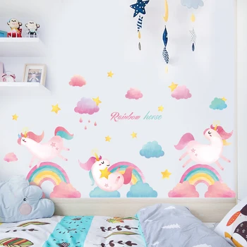 145*60cm arco-íris Cavalo de Adesivos de Parede para quartos dos Miúdos do quarto do Bebê do Berçário de Parede Decoração Eco-amigável da Parede do Vinil Adesivos de Decoração para Casa