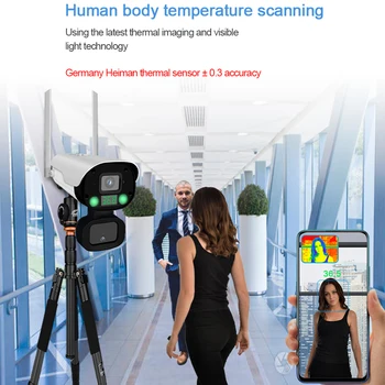 HQCAM Comercial caminhada através do corpo de um detector de temperatura da câmara febre de alarme de detecção de wi-FI P2P temperatura do corpo da câmera do ip v380