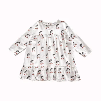 2020 outono puro algodão bonito cereja impresso manga longa princesa vestidos para meninas crianças solta de vestido casual