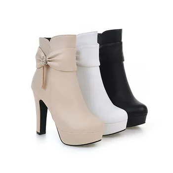 MORAZORA 2020 Primavera, outono botas de mulheres de moda doce salto alto sapatos ankle boots PU plataforma zip tamanho grande 34-45