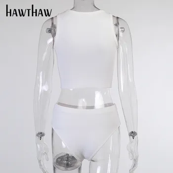 Hawthaw Mulheres De Verão Oprinted Branco Tops Underwear, Roupas Esportivas De Treino De Duas Peças De Conjunto De 2021 Feminino Roupas De Streetwear