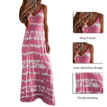 Verão, As Mulheres De Vestido Tie Dye Impressão De Alcinhas Sem Mangas Sol De Praia Vestidos De Túnica Feminina Vestidos Tamanho Plus