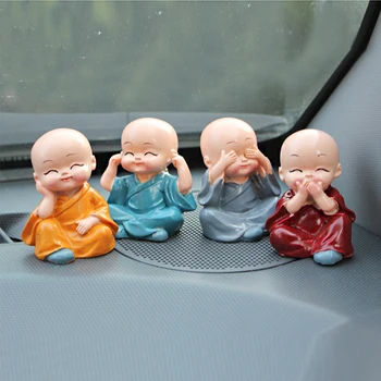 4 Pcs/set Adorável monge Carro de Decoração, Artesanato de Resina Presente pouco Bonito Quatro Pequenos Monges Buda em Resina Estátua de Shaolin Bonecas