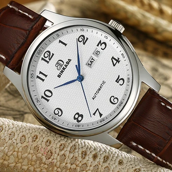 Novo Número Simples Mecânico Automático Relógios de Homens de Luxo Famosa Marca de Topo Vestido Casual Calendário relógio de Pulso de Couro