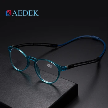KAEDEK Nova Rodada Ajustável Corda Pendurada no Pescoço Magnético Frente presbiopia óculos Atualizado Unisex Ímã Óculos de Leitura Homens Mulheres