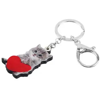 Bonsny Acrílico Dia dos Namorados Coração do Gato Gatinho chaveiros, Anéis Animal Chaveiros Para Mulheres Garota Adolescente Saco de Carro Carteira Decorações