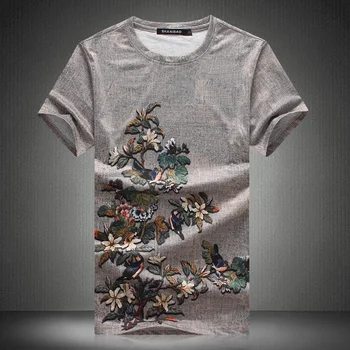 Chinês de estilo vintage 3d padrão de flor de luxo de manga curta t-shirt de Verão De 2019 Nova qualidade mercerizado algodão t-shirt dos homens M-5XL