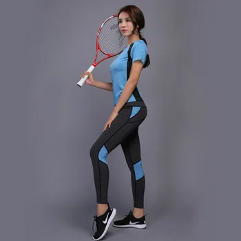 Mulheres Sportswear Conjunto de Yoga Fitness, Roupas de Ginástica Execução de Tênis, Camisa E Calças de Yoga, Calças de Jogging Treino Esporte Terno