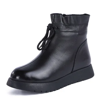 DRKANOL 2020 Impermeável Mulheres Botas de Neve de Couro Genuíno Lã Plataforma Ankle Boots Para o Inverno das Mulheres de Pele Quente Flat Shoes