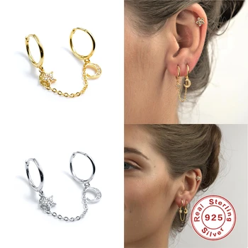 CANNER de Prata 925 Estrela Dupla Lua, os Brincos Para Mulheres Zircão Diamante Piercing, Brinco Earings Jóias Pendientes