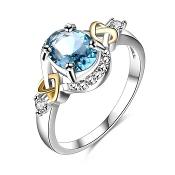 Anéis de casamento para Mulheres Sterling 925 Prata Senhoras Finas Jóias Oval Azul Anel de Noiva, Festa de Noivado de Bijoux Femme R542